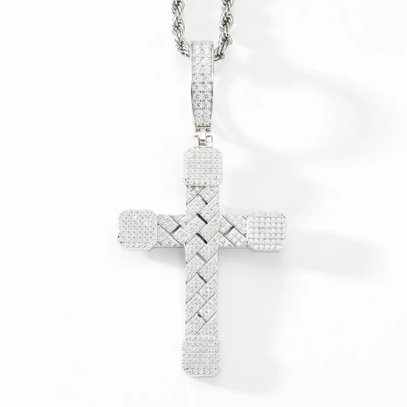 2025 New Iced Out Cuban Cross Pendant Necklace for Women Men 925 Silver Prong Set D VVS Moissanite Bling Hip Hop Jewelry Gift