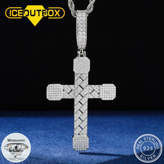 2025 New Iced Out Cuban Cross Pendant Necklace for Women Men 925 Silver Prong Set D VVS Moissanite Bling Hip Hop Jewelry Gift