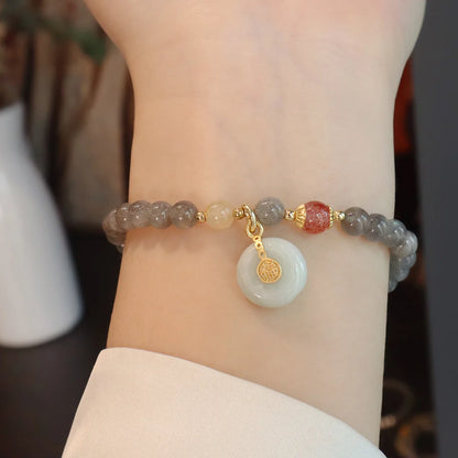 6MM Gray Moonstone Bracelet with Citrine&Strawberry Quartz, Freshwater Pearl Beaded Elastic Jewelry, Boho Healing Gift for Women