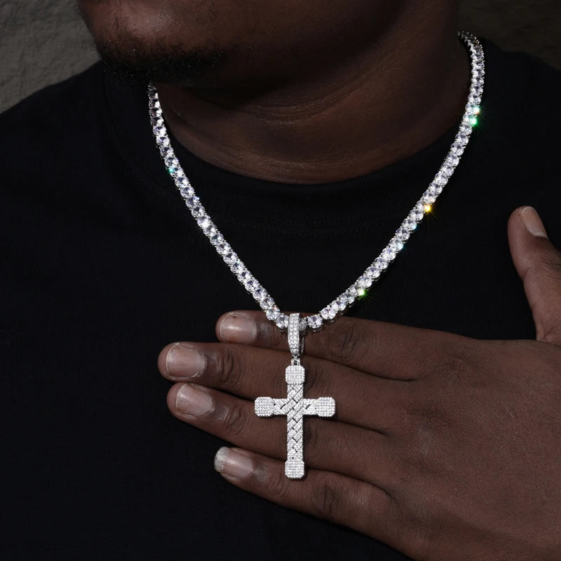 2025 New Iced Out Cuban Cross Pendant Necklace for Women Men 925 Silver Prong Set D VVS Moissanite Bling Hip Hop Jewelry Gift