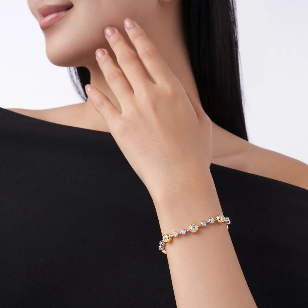 NKHOG 5mm Full Moissanite Bubble Bracelets For Women 925 Sterling Silver Double Color Diamond Bangle Party Jewelry GRA Wholesale